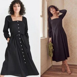 Vetta Capsule Reversible Button Up Midi Organic Cotton Dress With Pockets XS EUC